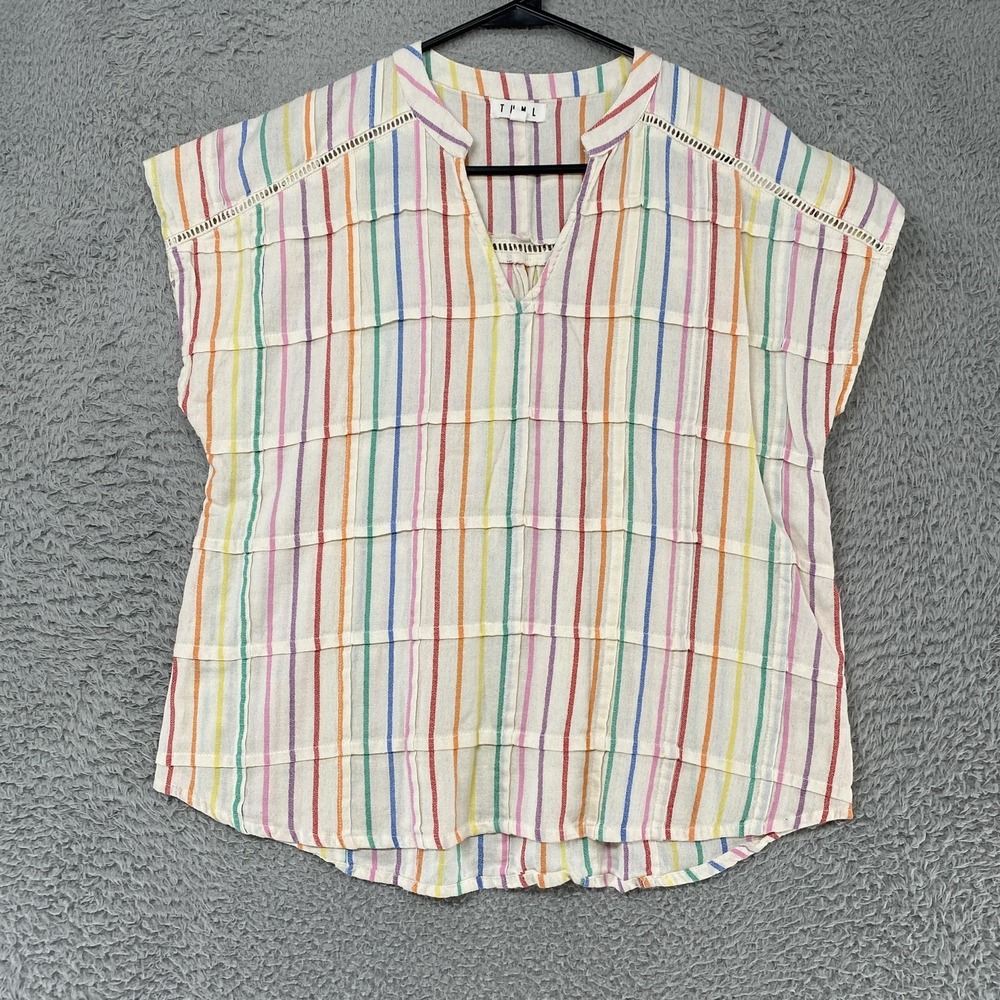 THML Rainbow Stripe Top Womens Small Colorful Cotton Summer Boho Beachy